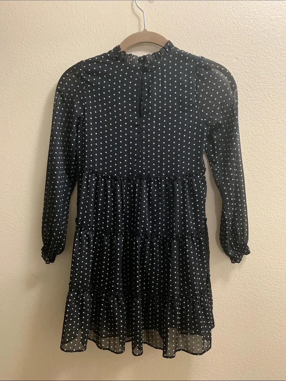 Art Class Polka Dot Chiffon Tiered Party Dress Size 7/8 Black White Recital